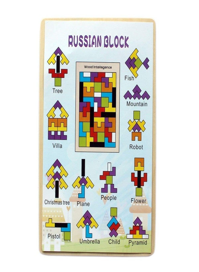 SCHUBERT Wooden Russian Blocks Tetris for Kids, Wood Intelligence Puzzle, Brain Teasers Games, Tangram Jigsaw Intelligence Puzzle Educational Gift for Kids,Building Blocks 40pcs, Ages 3-8 Years. - Image 2